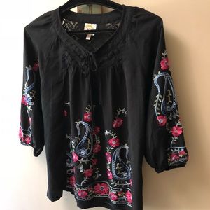 Anthropologie Fig & Flower Embroidered Long Sleeve